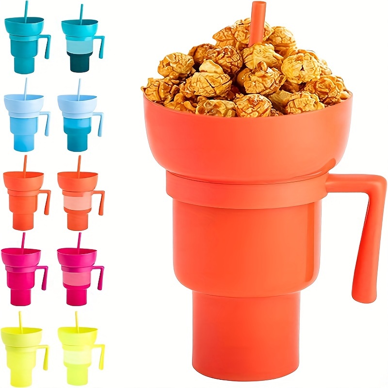 Snack and Drink Cup, Cup Bowl Combo with Straw, Stadium Tumbler-32oz Color Changing Stadium Cups for Cinema, Snack Cups with Top Bowl for Popcorn