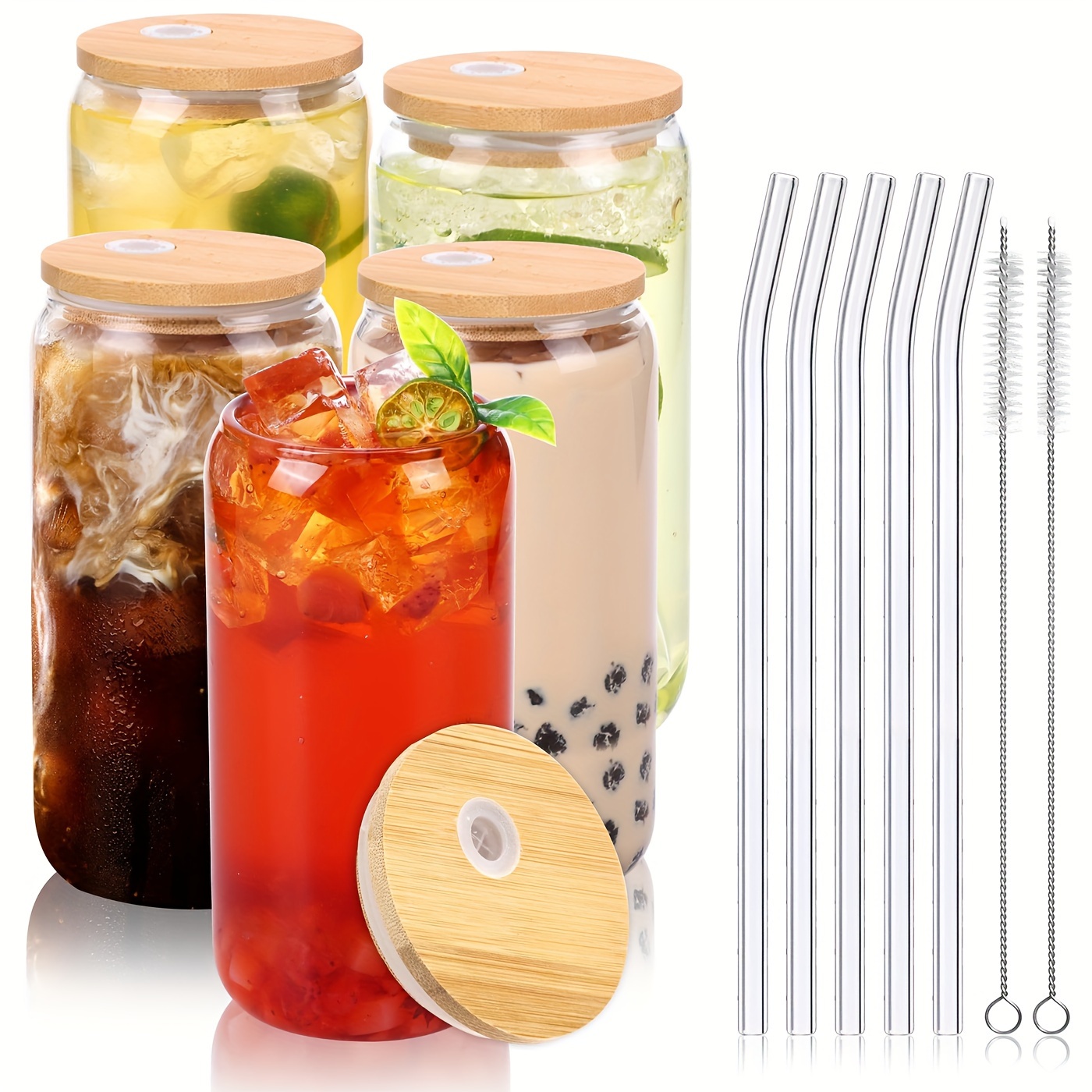 Acrylic Lids For Glass Cups With Lids And Straws, Reusable Iced Coffee Cup  Beer Can Drinking Glasses For Smoothie Whiskey Boba Soda Tea Gift, Kitchen  Supplies - Temu Austria