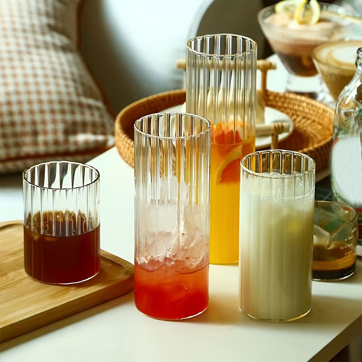 Vertical Ribbed Thick Glass Cup, Iced Coffee, Whiskey Water, Clear Tumbler  Glass Cup, Brief Design, 290ml, 1 Pc