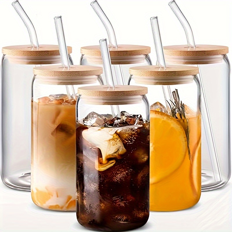 Personalized Iced Mason Jar Coffee Cup Glass with Bamboo Lids & Stainless  Steel Straws, 18oz Clear Drinking Soda Can Beer Tumbler Boba Juices  Cocktail