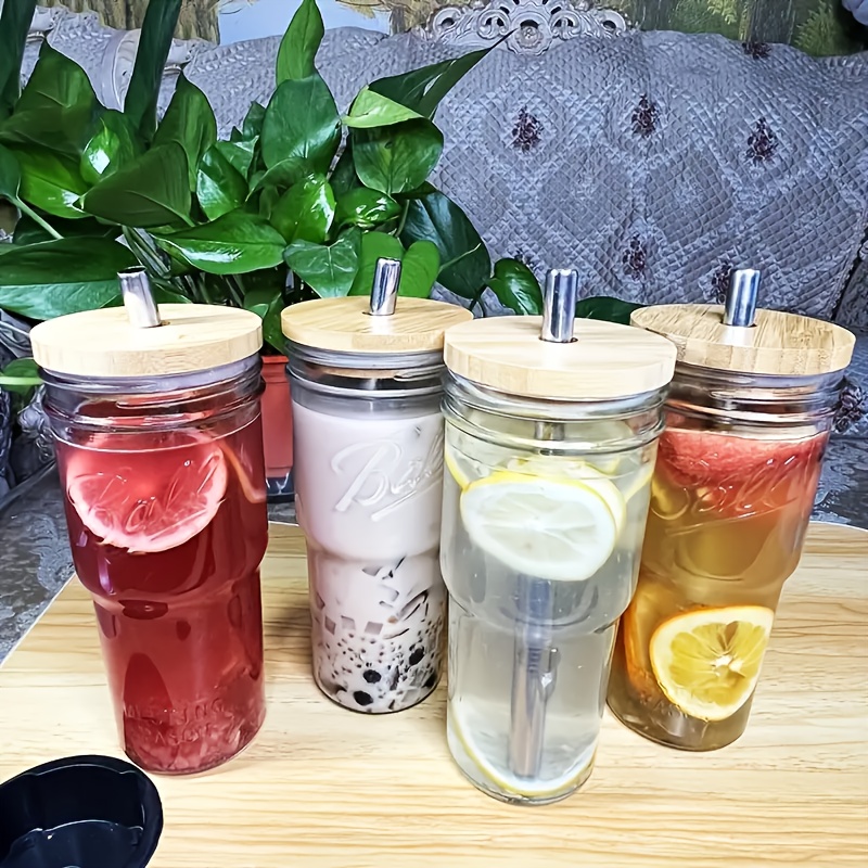 wood lid glass bottle, Wood Lid Tumbler, glass cup, straw cup, coffee cup1  Set Wide Mouth Mason Cup Drinking Glasses Tumbler Heat-resisting Water Cups