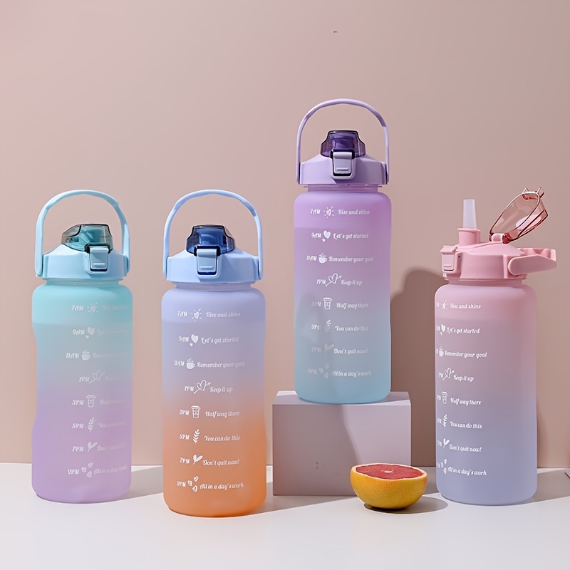 Botella de agua de 450 ml con cordón de paja, botella de agua infantil sin  BPA para bebés y niños, color azul