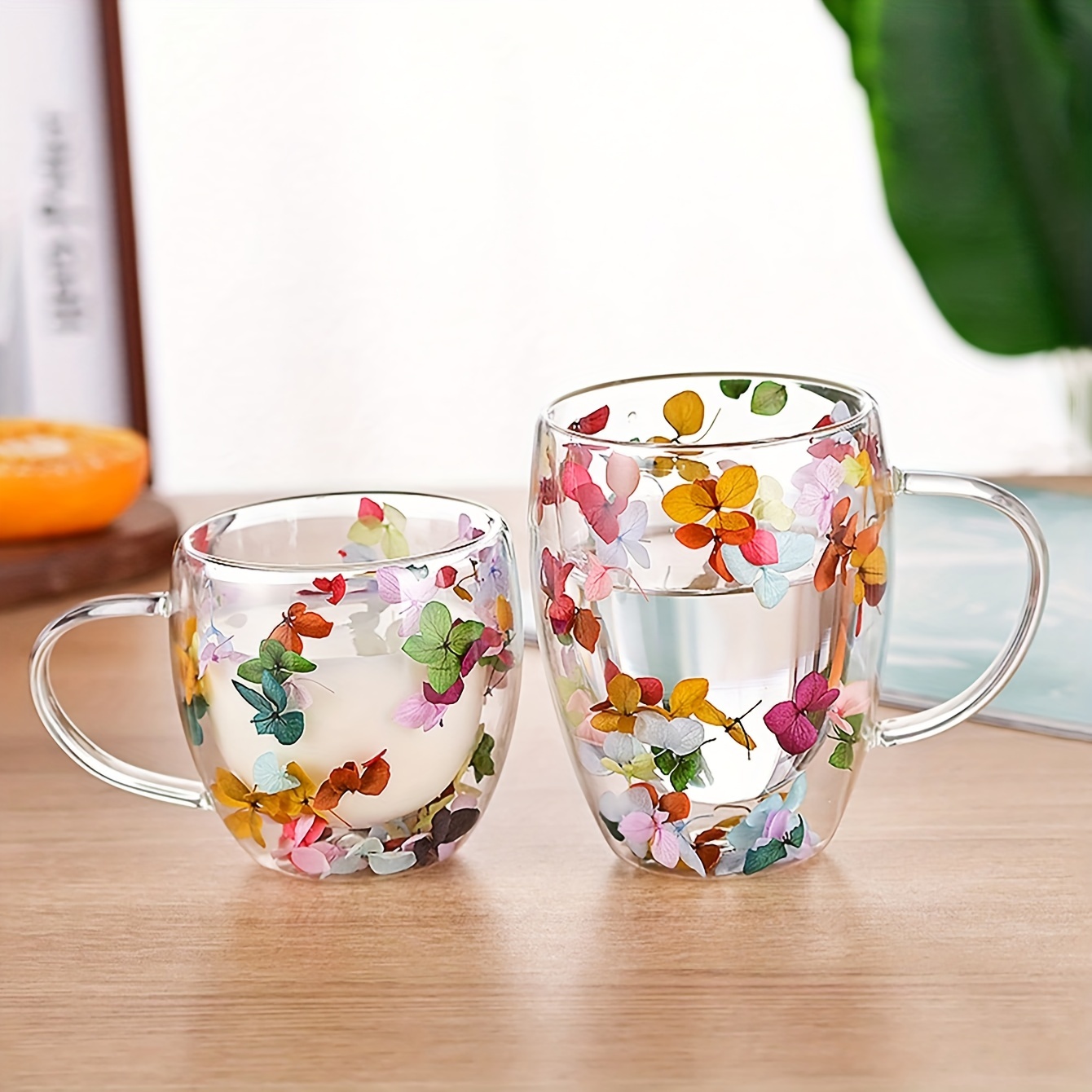Creative Double Wall Glass Cup Dried Flower Filler Glass Cups Tea Coffee  Cups Gifts High Borosilicate Glass Cups with Handles - AliExpress