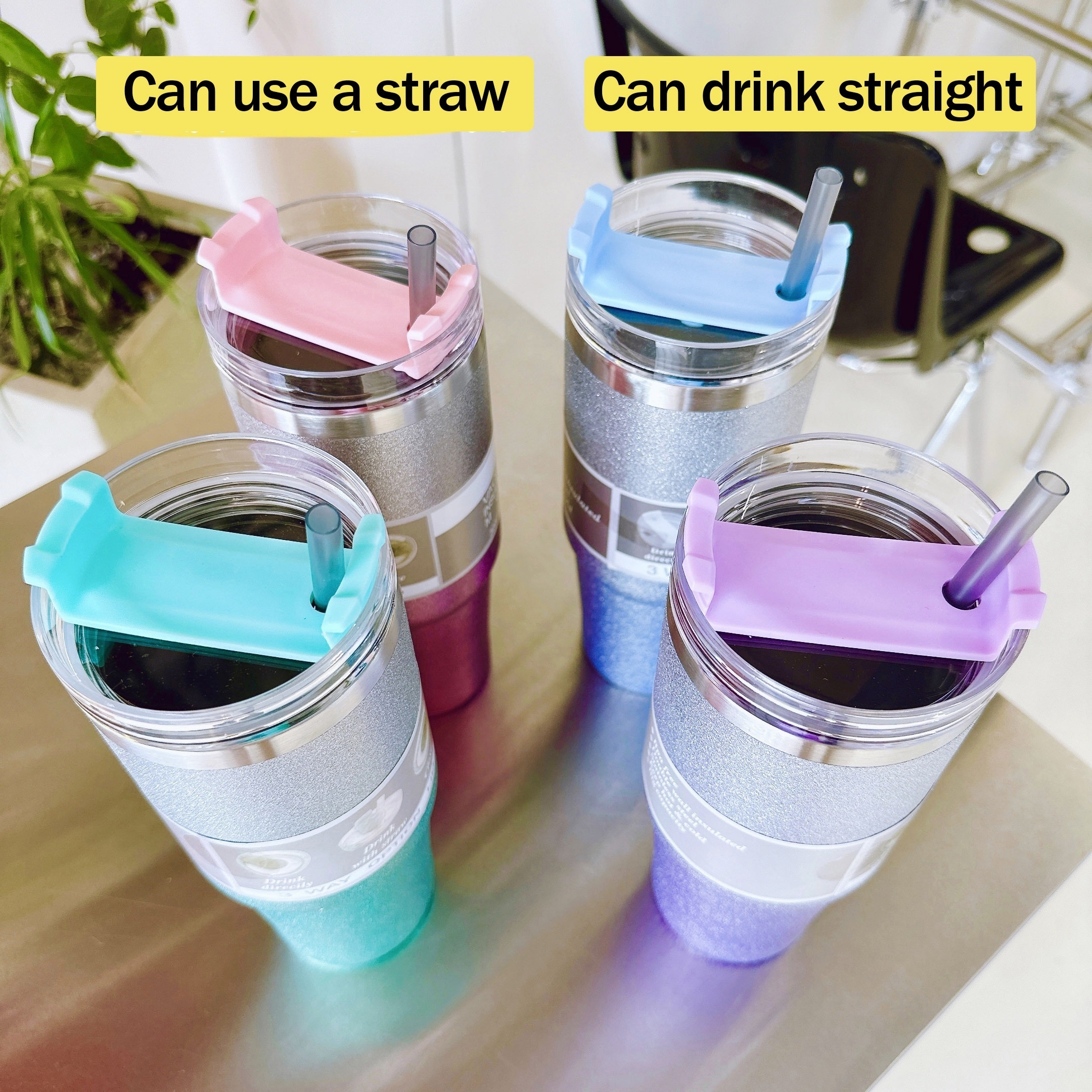 750ml Straw Cup with Lid Shining Rhinestone Stainless Steel Double