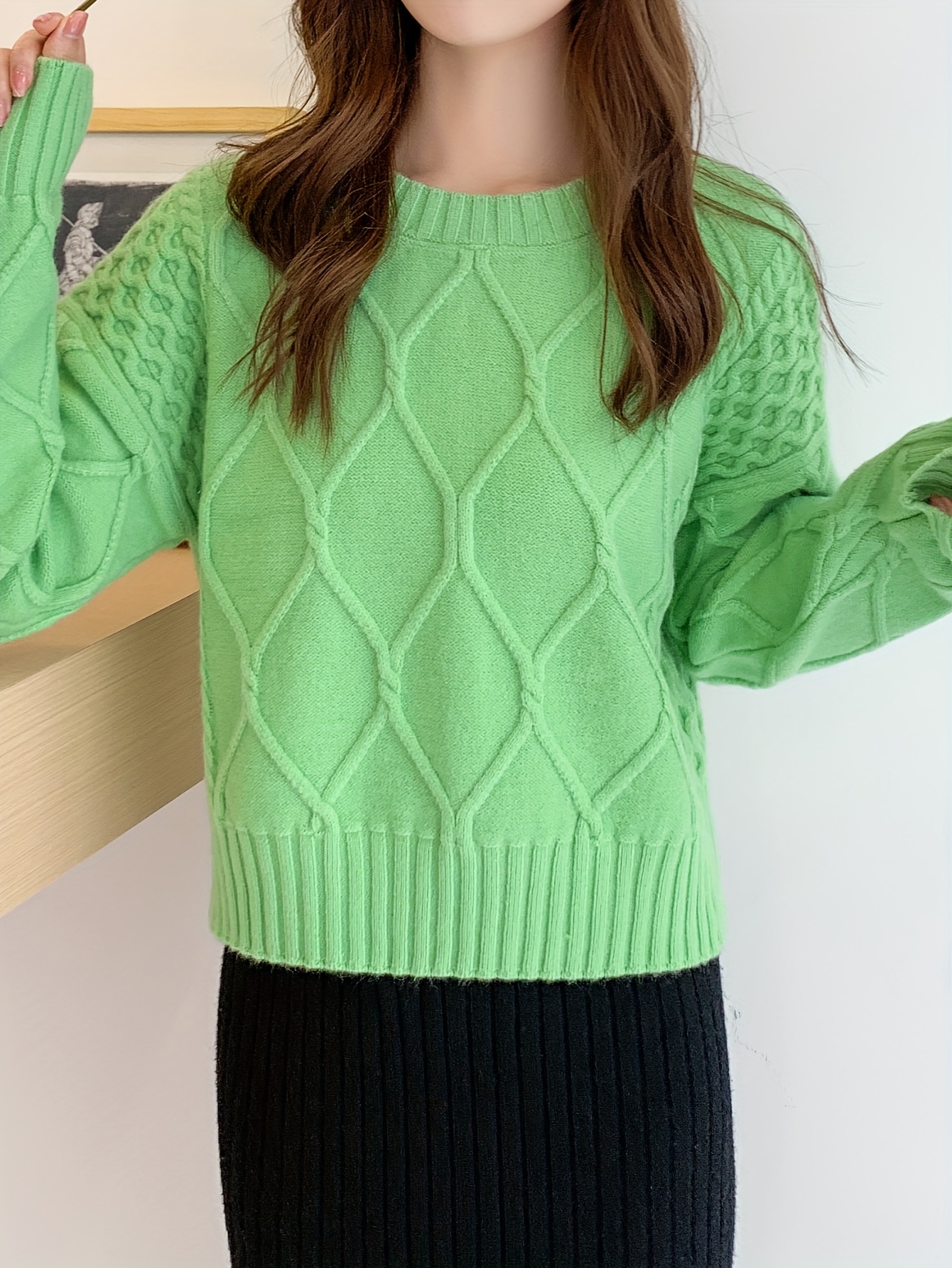  Women's Sweater Hollow Out Trumpet Sleeve Pointelle Knit  Sweater Sweater for Women (Color : Mint Green, Size : Medium) : Clothing,  Shoes & Jewelry