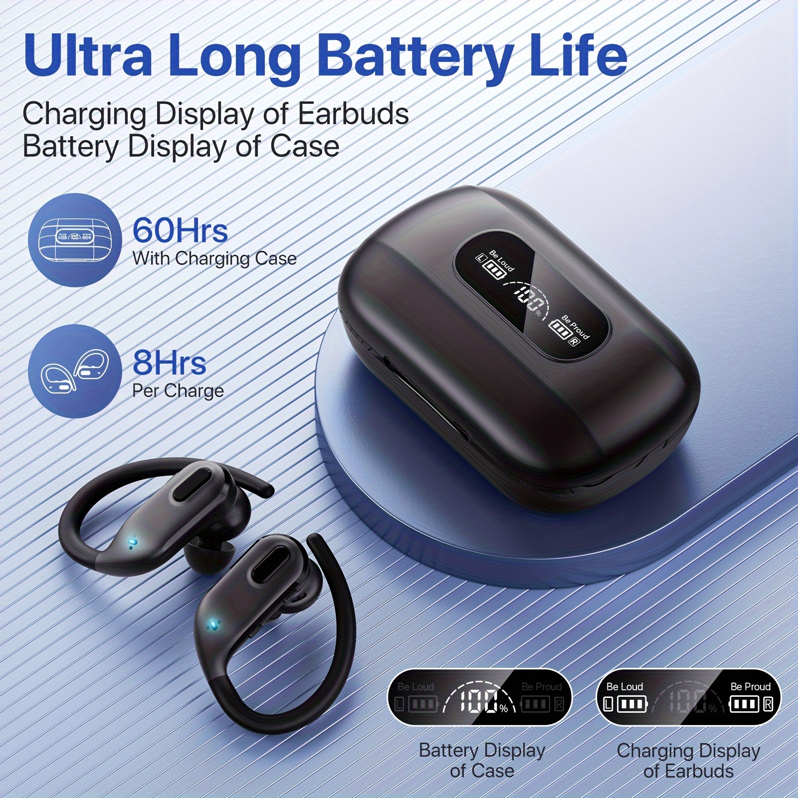 Auriculares Inalambricos Bluetooth, Mini Auriculares Bluetooth 5.3 con HD  Micrófono, 40H Cascos Inalambricos Bluetooth con Sonido Potente y Claro,  Audifonos con Pantalla LED, IP7 Impermeable, Negro : : Electrónica