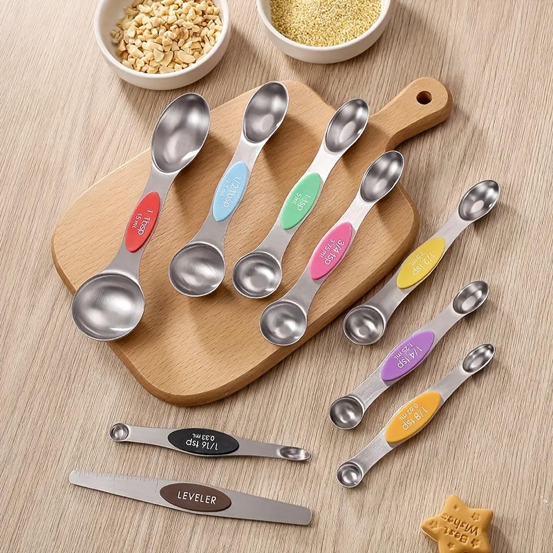 9pack Magnetic Measuring Spoon Set Stainless Steel Measuring Spoons Stackable Double-Sided Teaspoons Metal Accurate Measuring Spoons for Home Kitchen