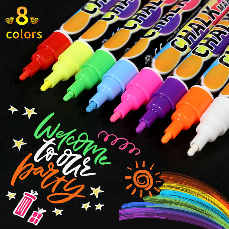 8 Colors Liquid Chalk Markers Pens Washable Wet Erase Neon Chalk