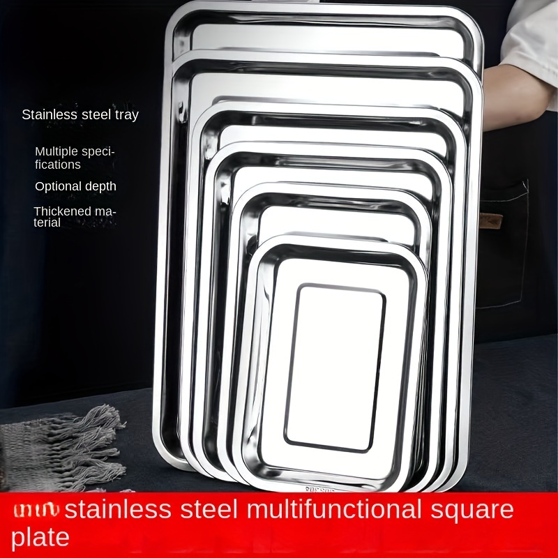 Stainless Steel Towel Tray With Cover, Square Serving Tray,  Multi-functional Storage Tray, Microwave Safe, Thickened And Deepened Tray  For Home And Hotel Supplies - Temu