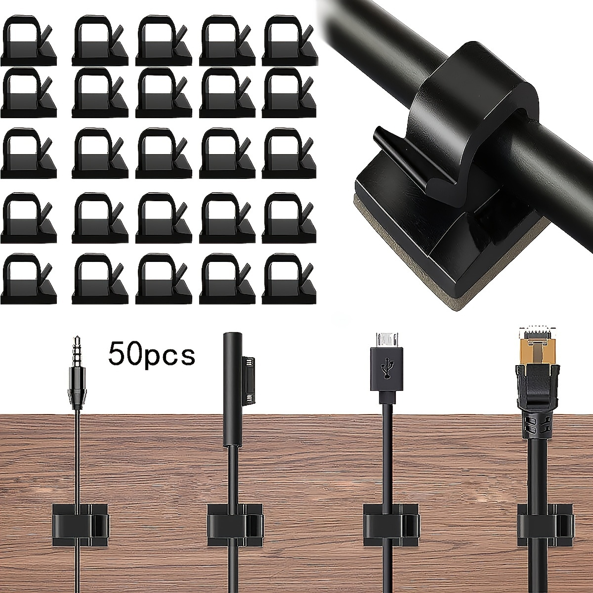 Comprar 20 Uds Clips de Cable gestión de Cable autoadhesivo soporte para  cables negro abrazadera organizadora accesorios de Clip de Cable de coche  autoadhesivo