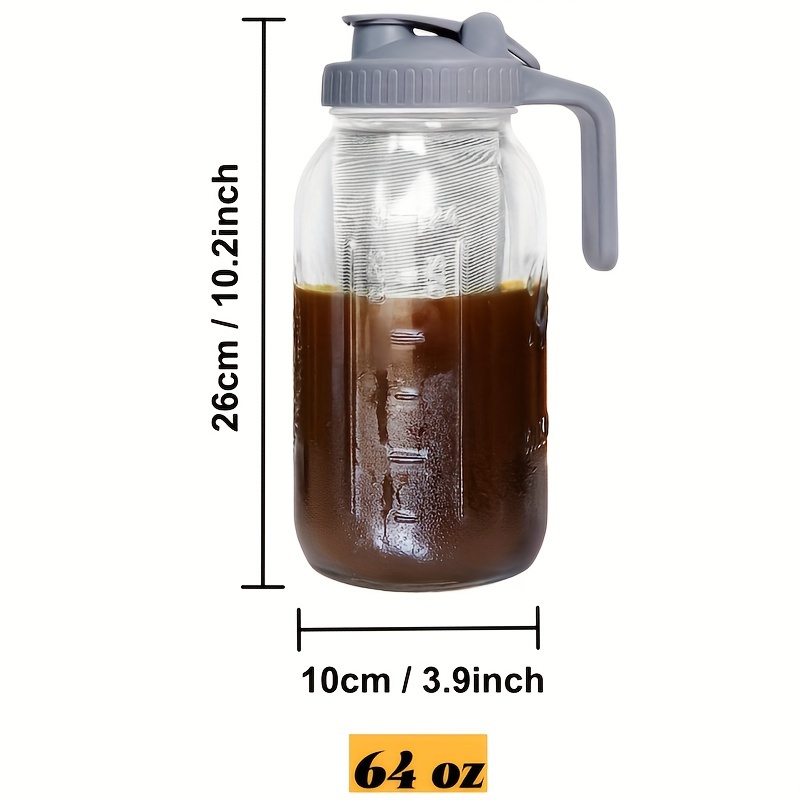 County Line Kitchen Cold Brew Coffee Maker, Mason Jar Pitcher - Heavy Duty  Soda Lime Glass w/Stainless Steel Mesh Filter & Flip Cap Lid - Iced Tea 