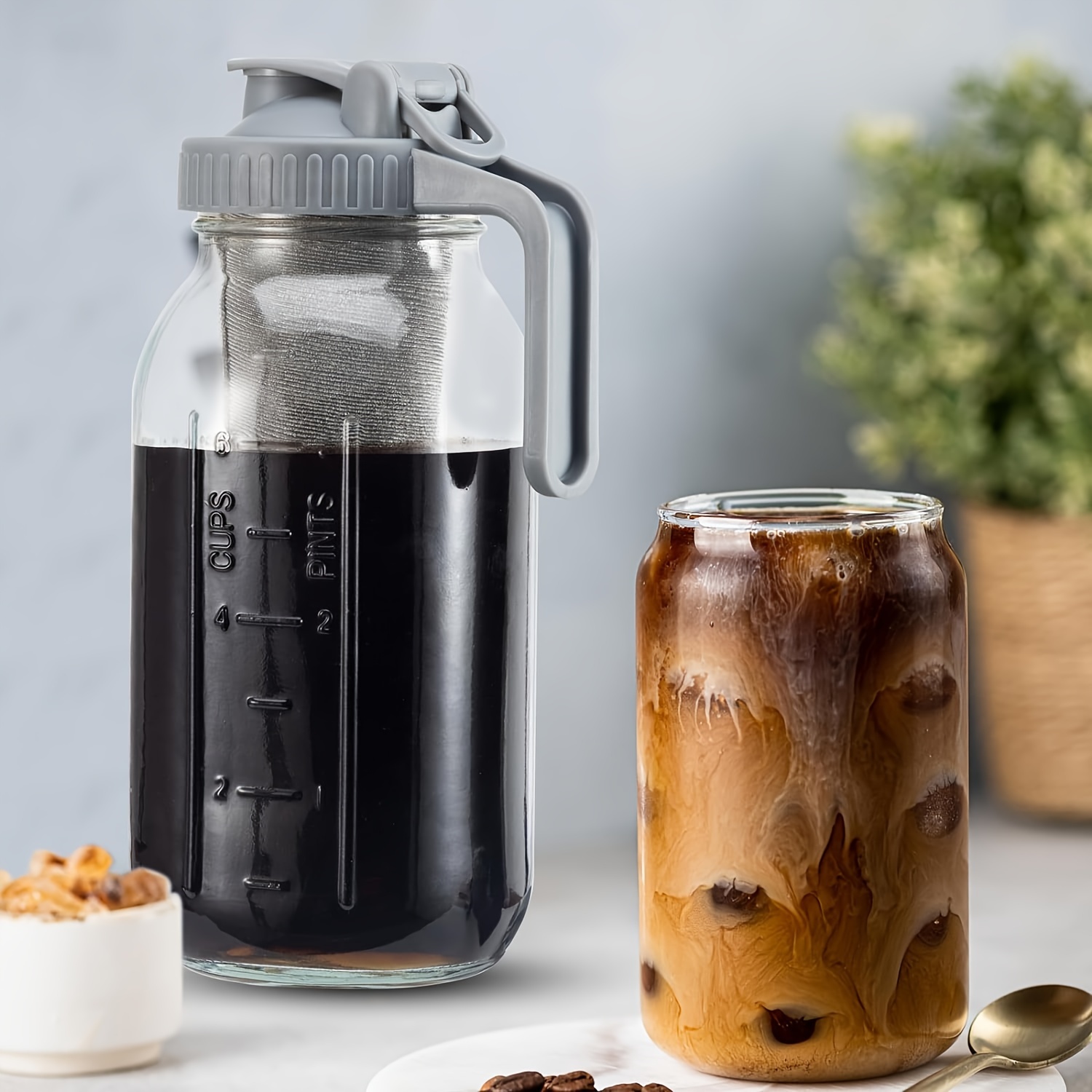 County Line Kitchen - Cold Brew Mason Jar iced Coffee Maker, Durable Glass
