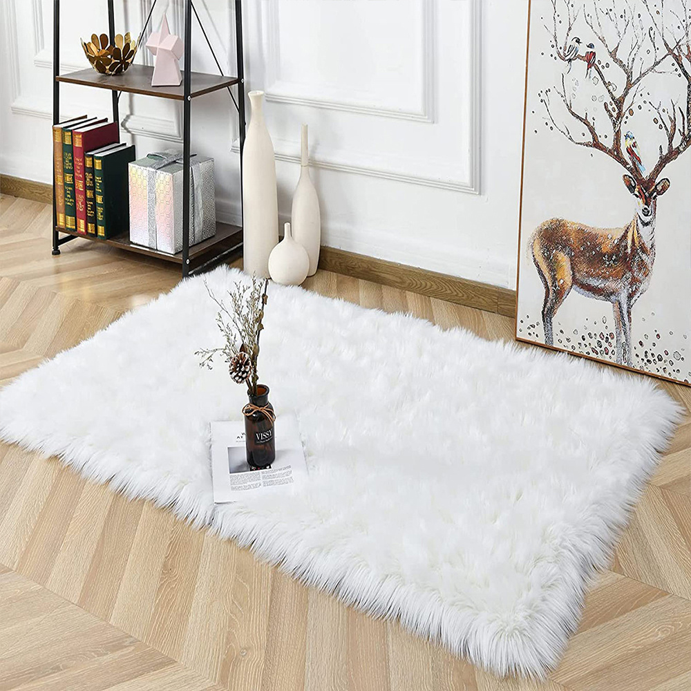 Alfombra blanca esponjosa redonda de piel para dormitorio, alfombra  circular de piel sintética para habitación de los niños, bonita alfombra  tipi