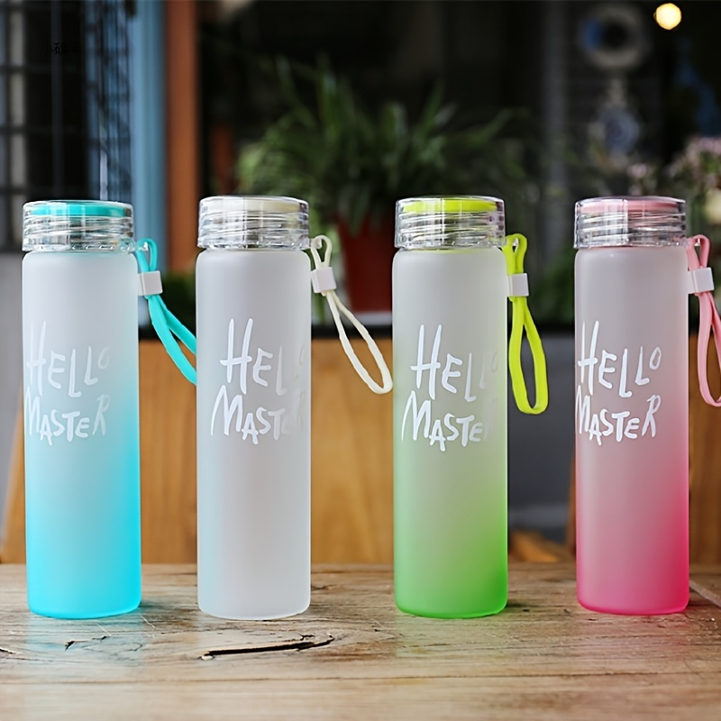 Reusable Glass Water Bottle High Quality 450ml with Lid Hello Master  Graphic