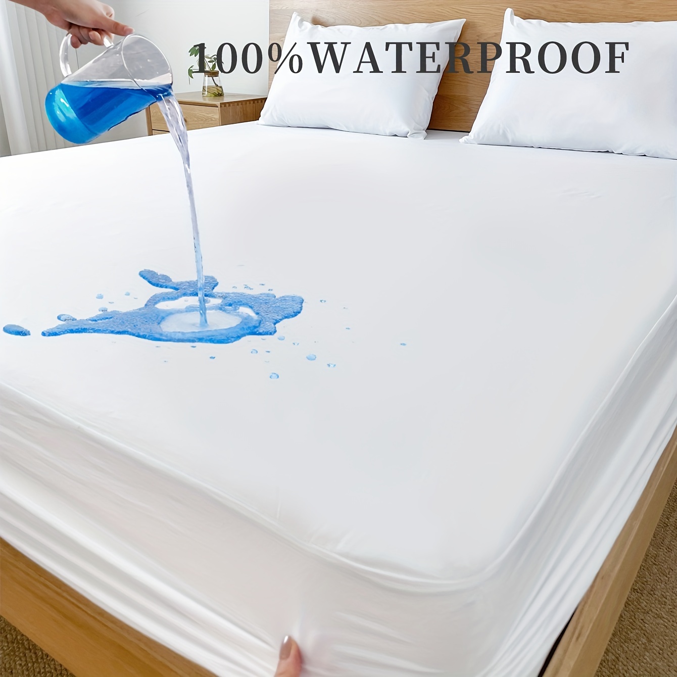 100% Cotton Terry Waterproof Mattress Protector Mattress Cover,  Hypoallergenic Premium White Cotton Terry Covers Fitted Sheet For Bedroom  Hotel Dorm - Temu