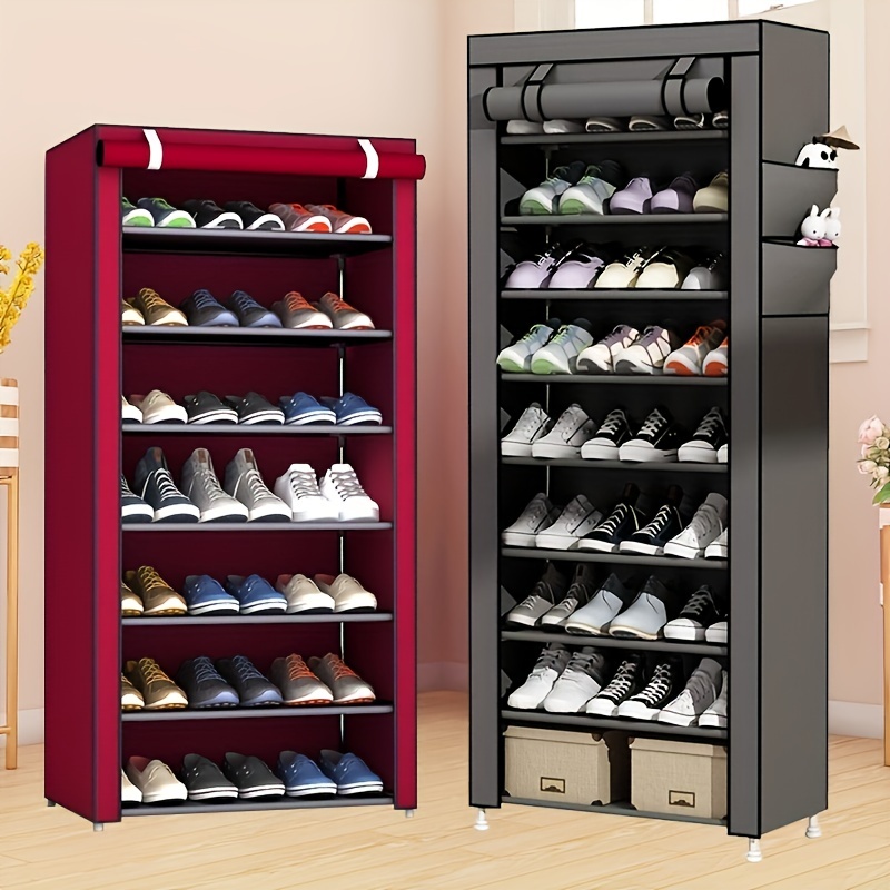LANTEFUL Zapatero organizador de zapatos de 8 niveles, 32 pares,  almacenamiento portátil de zapatos, estante de plástico resistente para  zapatos negro