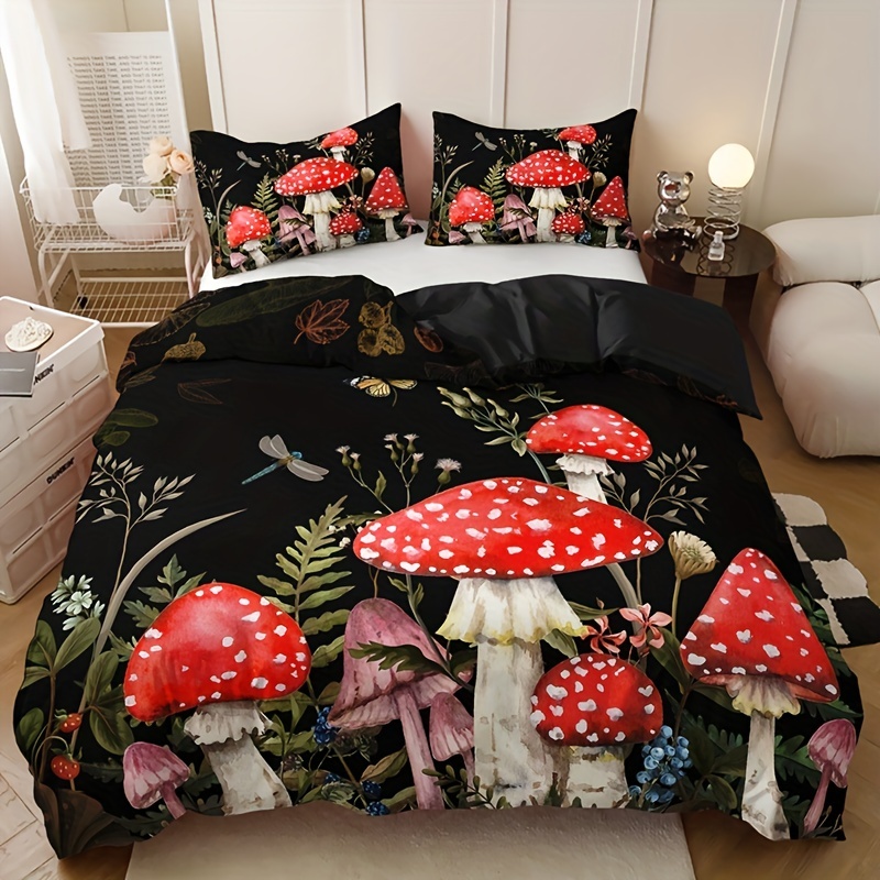 Woodland Duvet Cover and Pillow Cases, Mushrooms Bed Accessories