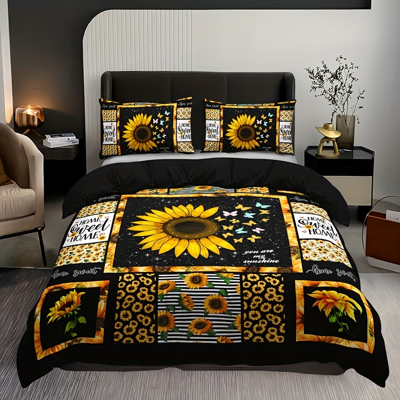 Modern Simple Quilt Set, Sunflower Leopard Print Bedding Set, Soft  Comfortable Quilt, For Bedroom, Guest Room Decor (1*quilt +  1/2*pillowcases, Without Core) - Temu