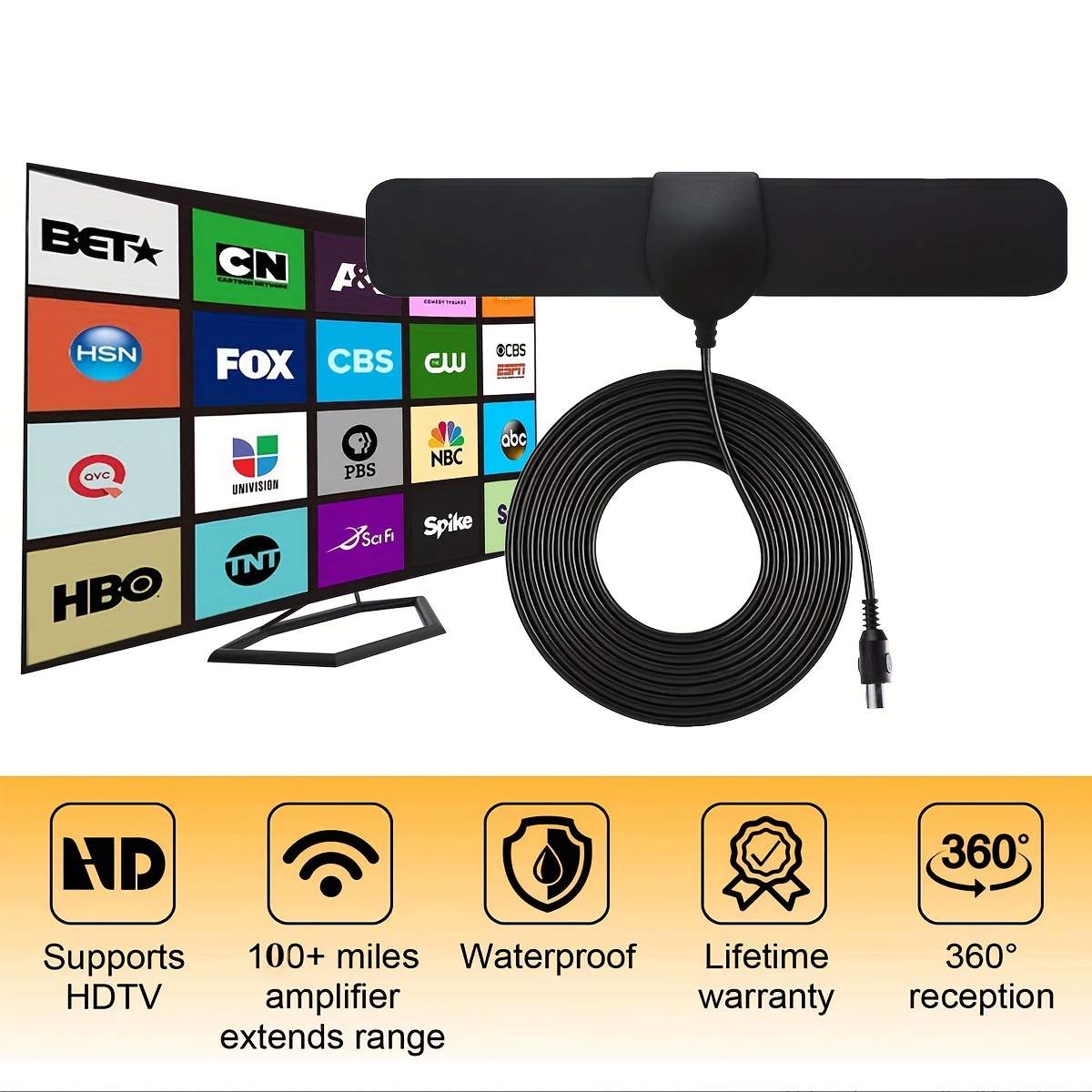 Antena Tv Digital Smart Tv Antena Hdtv Digital 360 ° Interiores Exteriores  Base Magnética Fuerte, Compatible 4k 1080p - Hogar Inteligente - Temu