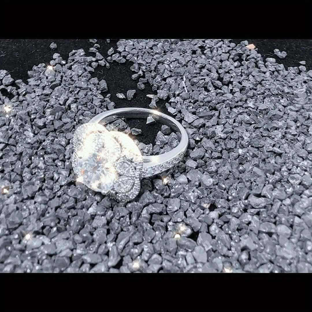 Geometric Floral Ring Women Wedding Engagement Sparkling Gemstone Size 6-11
