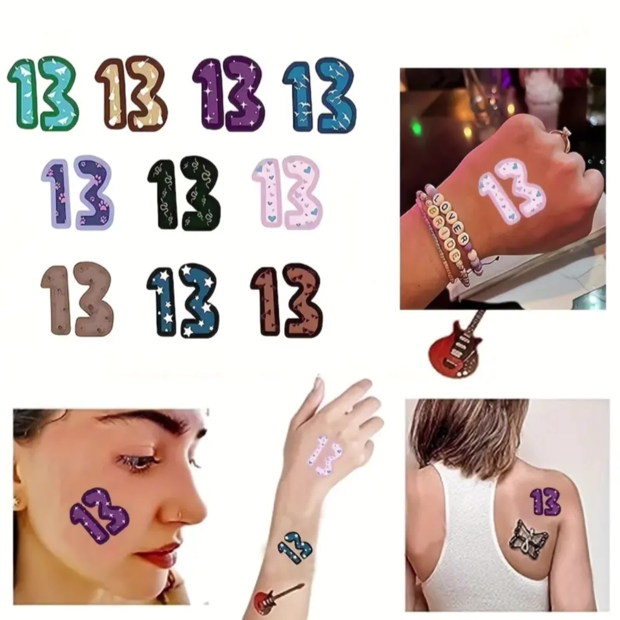 30pcs, Lucky Number 13 Temporary Tattoos, 10 Styles| Perfect For Eras  Tour/Movie, Great Size For Hand Or Face