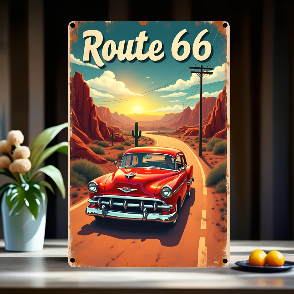 TEMU 2d Flat, [2d Flat] Vintage Metal Sign - 20.32cm X 30.48cm Wall Decor Plaque, Red And Desert Scene, Ideal For Home, Cafe, Bar, For Man Cave,