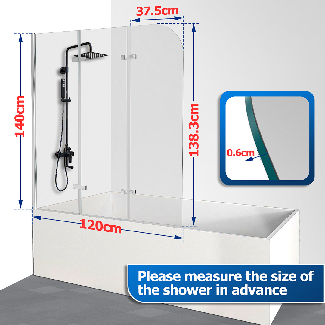 TEMU Écran de douche pliable pour salle de bain, avec panneaux en verre pour une cabine de douche. Disponible en tailles : 100X140Cm en 2 pièces et