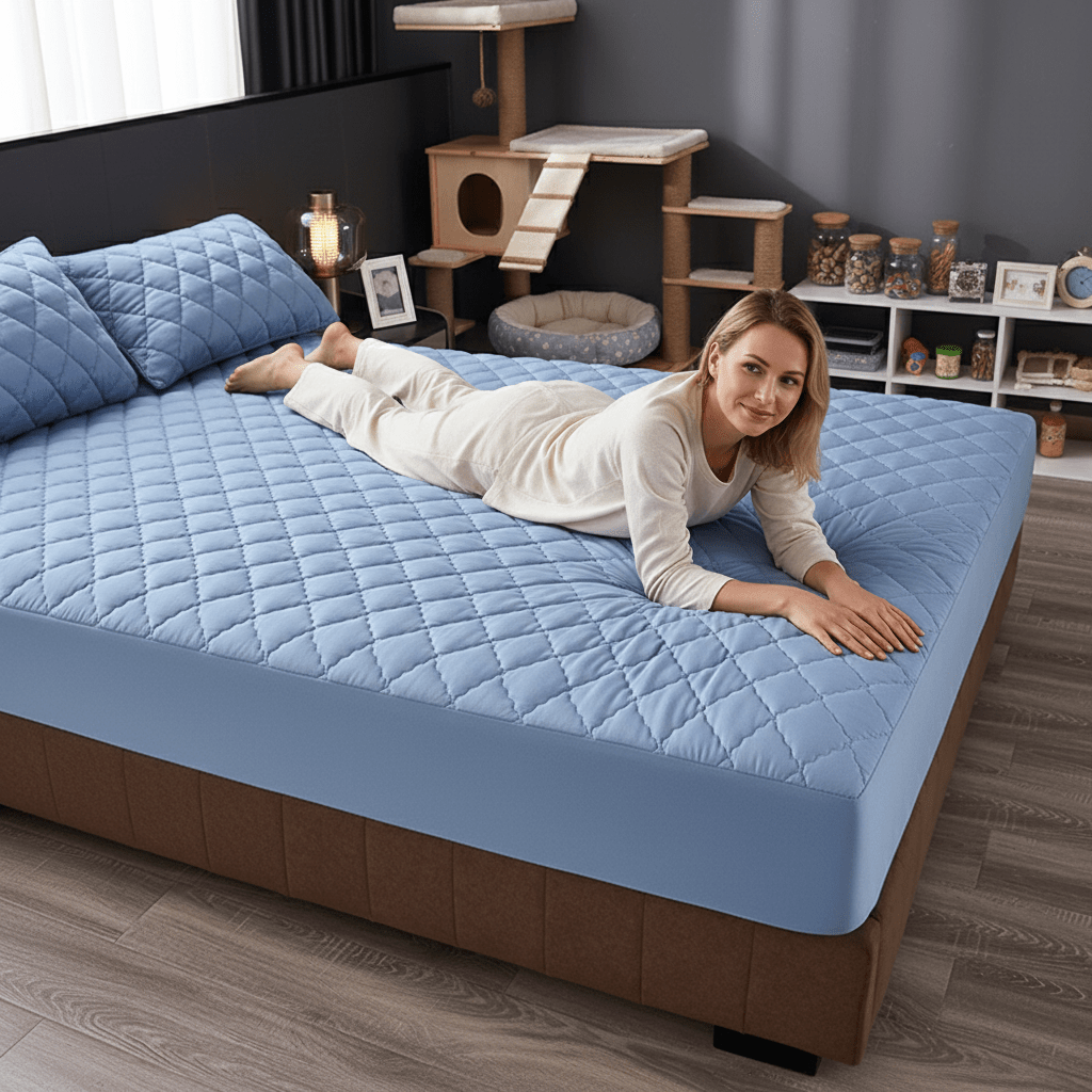 Image of King Size Technology Quilted Fitted Sheet - Soft Microfiber Padding Single Bed Cover, Non-run & Wrinkle Free Fitted Sheet