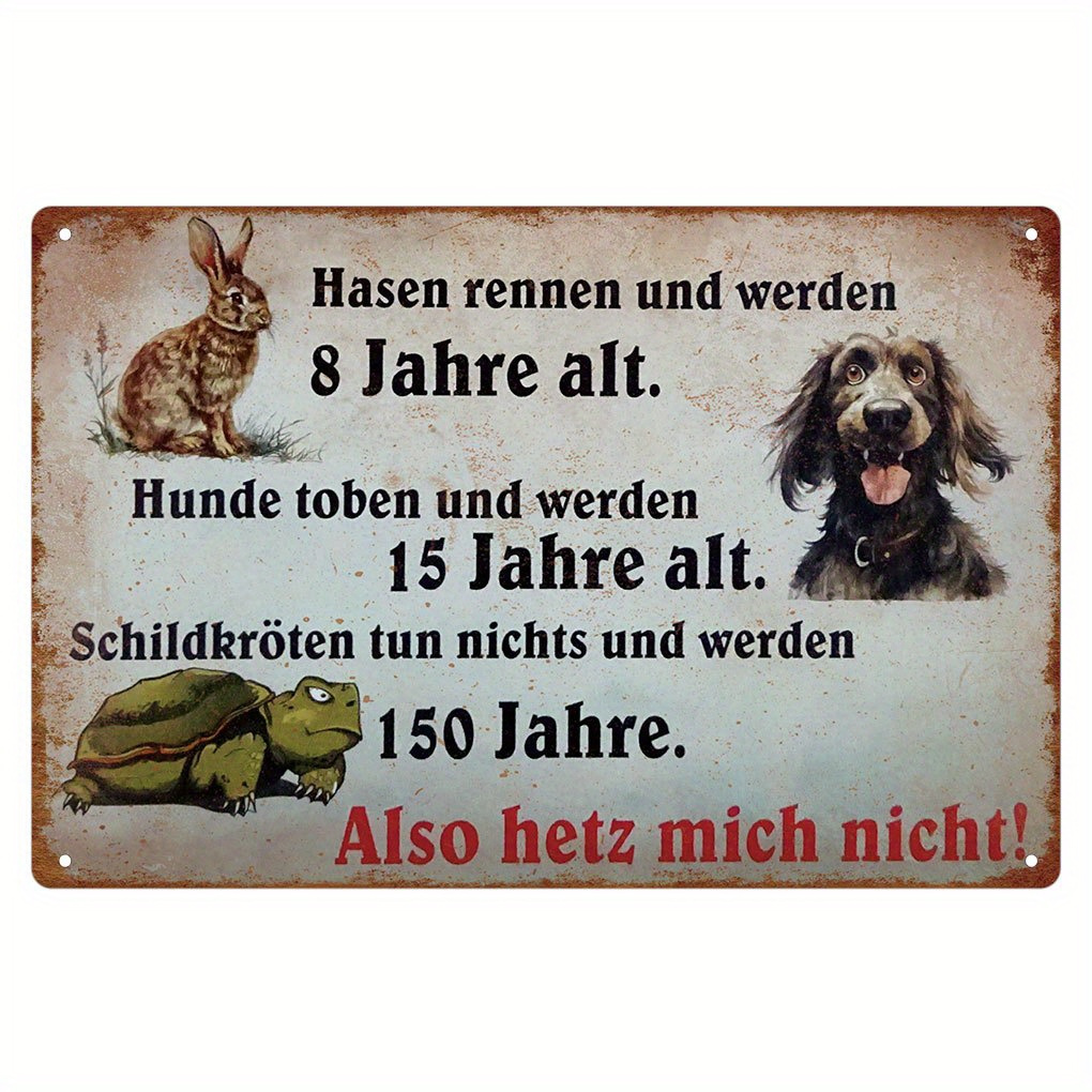 Image of 2d Flat, [2d Flat] 1pc Funny Animal Quote Iron Metal Sign, Turtle, Rabbit & Dog Humor Wall Decor, Friendship Gift, Home & Bedroom Art - 20.32x30.48cm, 2d Flat