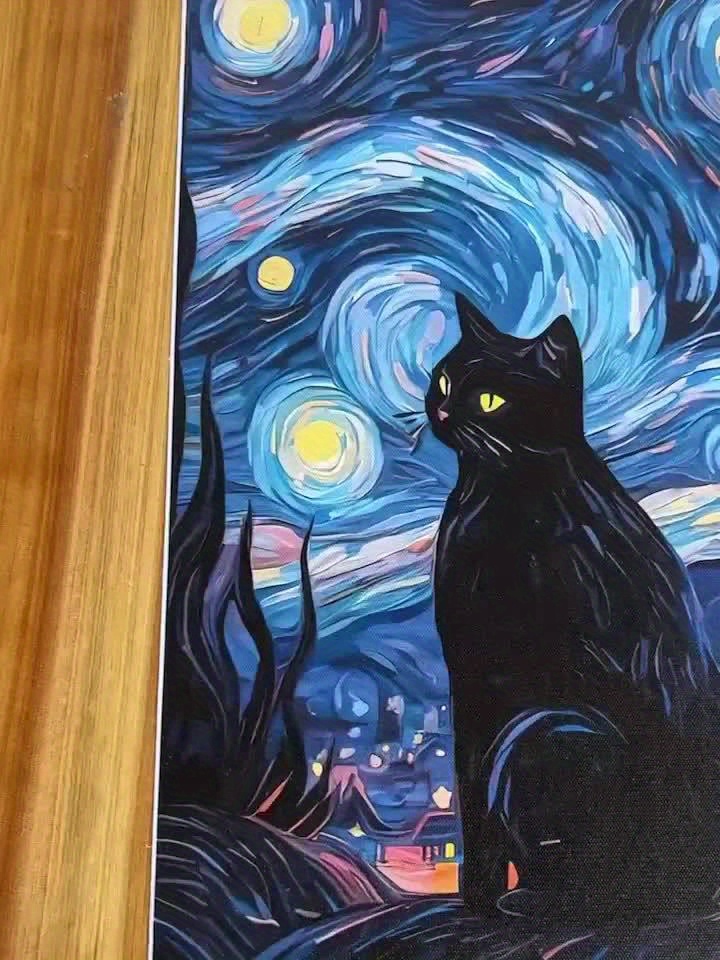 たそがれる黒猫＊浅葱色 アート 絵画 ミニキャンバス 黒猫 - 絵画