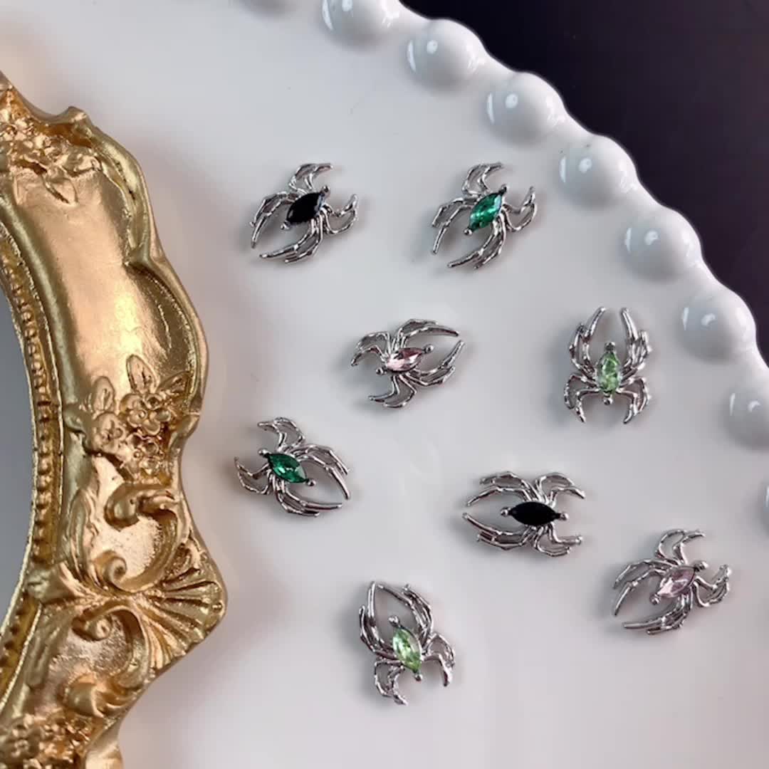 Spider Nail Art Charms with Rhinestones 3D Alloy Spider Nail Gem Accessory