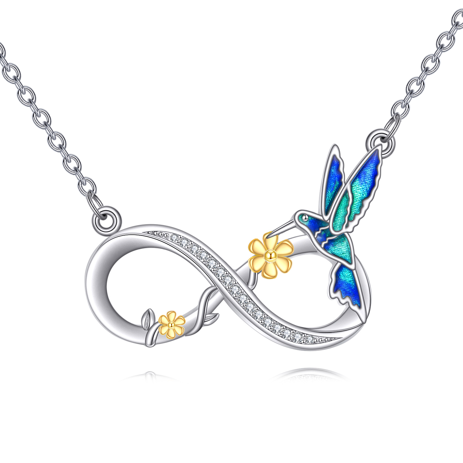 Women's Infinity Hummingbird 925 Sterling Silver Daisy Pendant Necklace