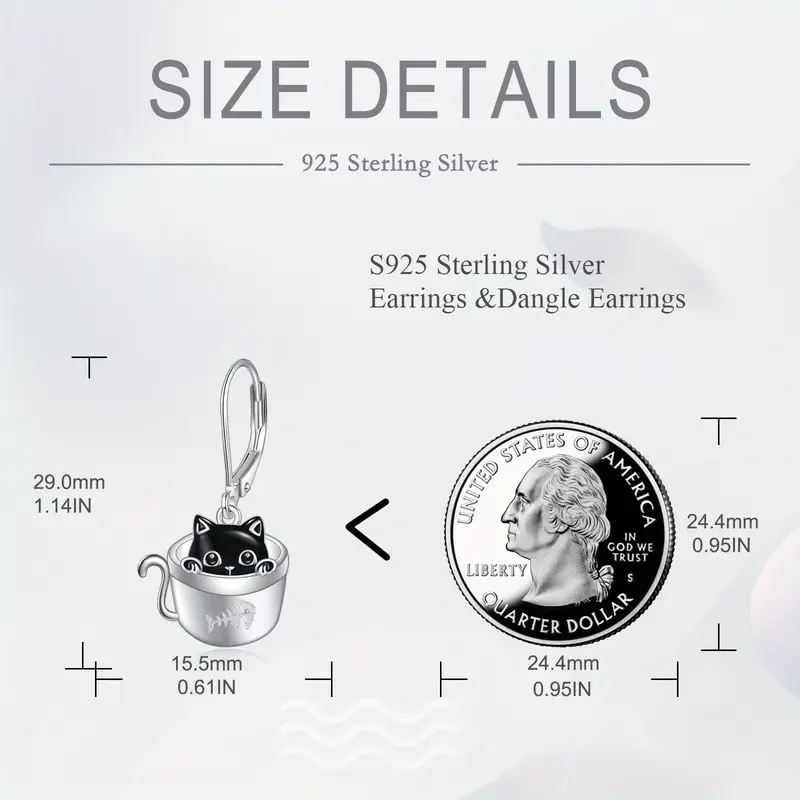 womens cat earrings 925 sterling silvery cup black cat dangle earrings cute animal earrings womens jewelry Product details 5