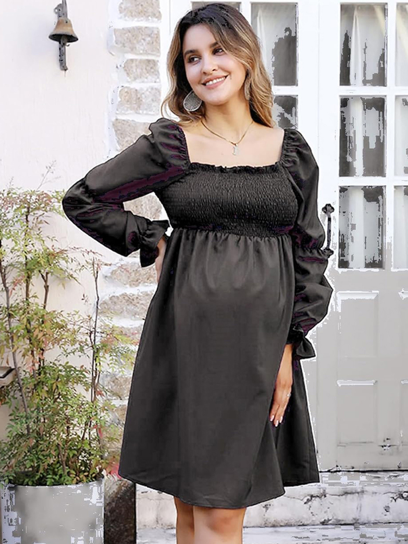 elegant purple maternity dress lantern sleeves - Temu