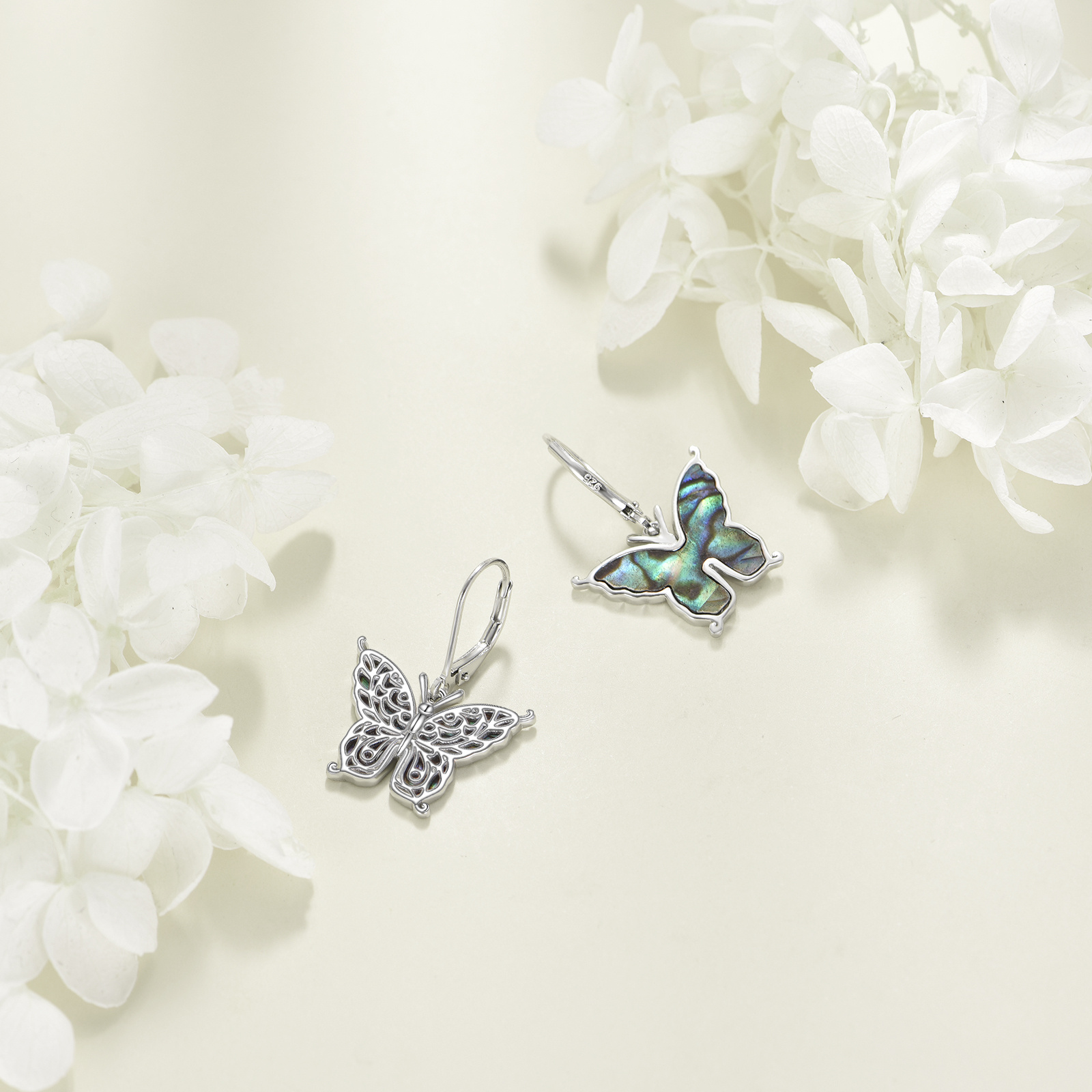 Women's 925 Sterling Silver Butterfly Earrings with Synthetic Abalone