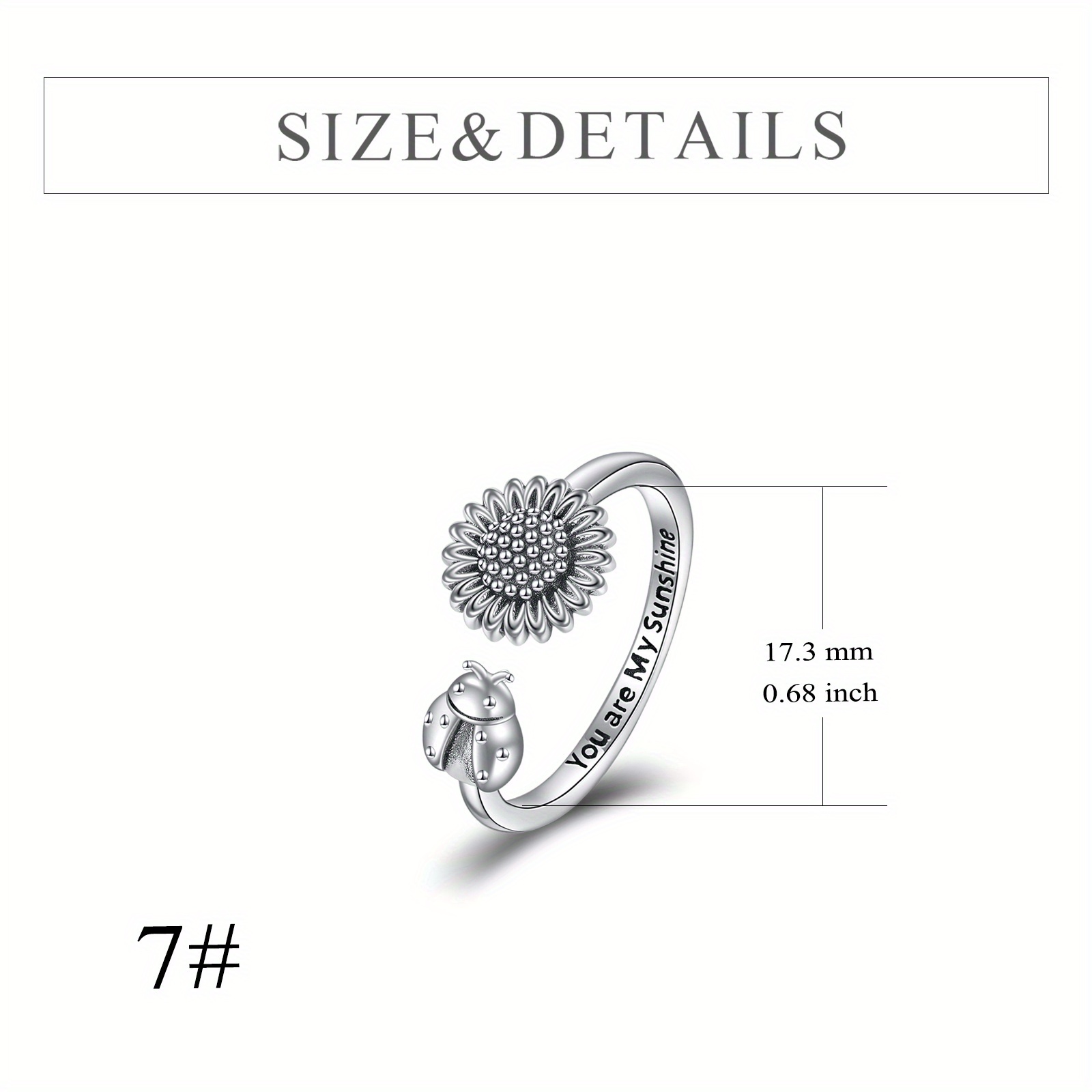 Sunflower Ladybug Ring Vintage Sterling Silver Adjustable