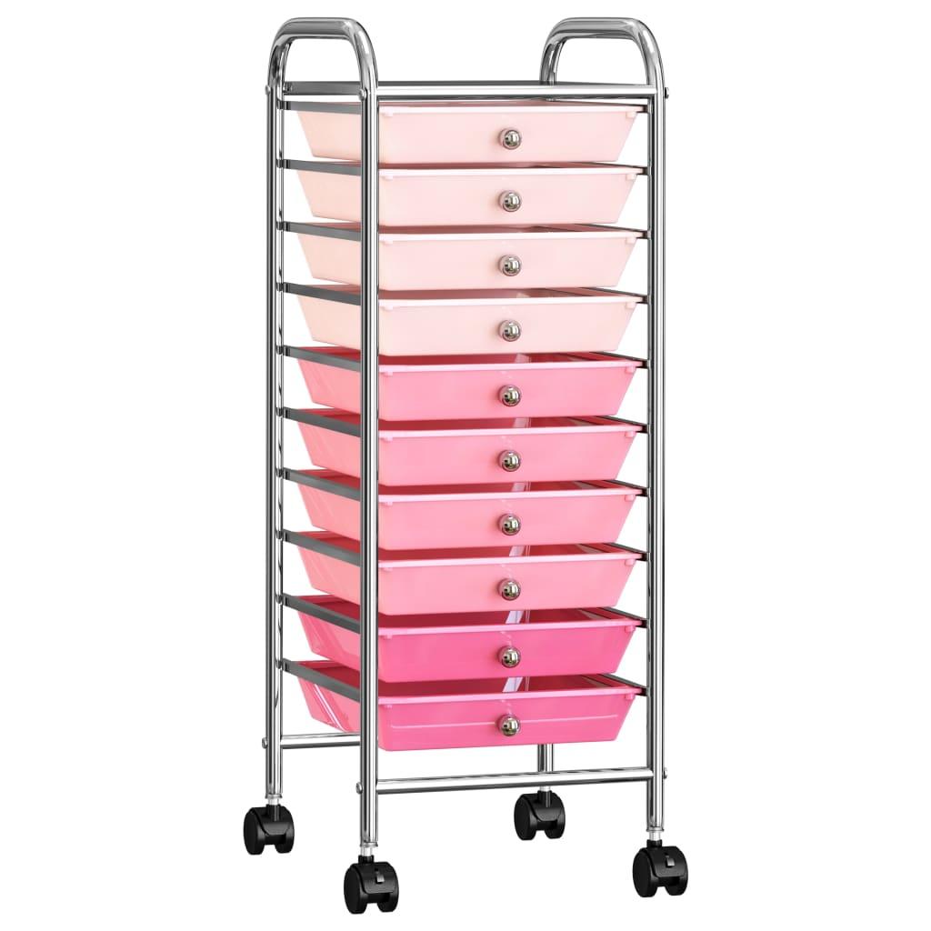 Drawer Trolley With 10 Drawers Ombre Pink Plastic For Home Kitchen Storage Racks, Storage Drawer Units