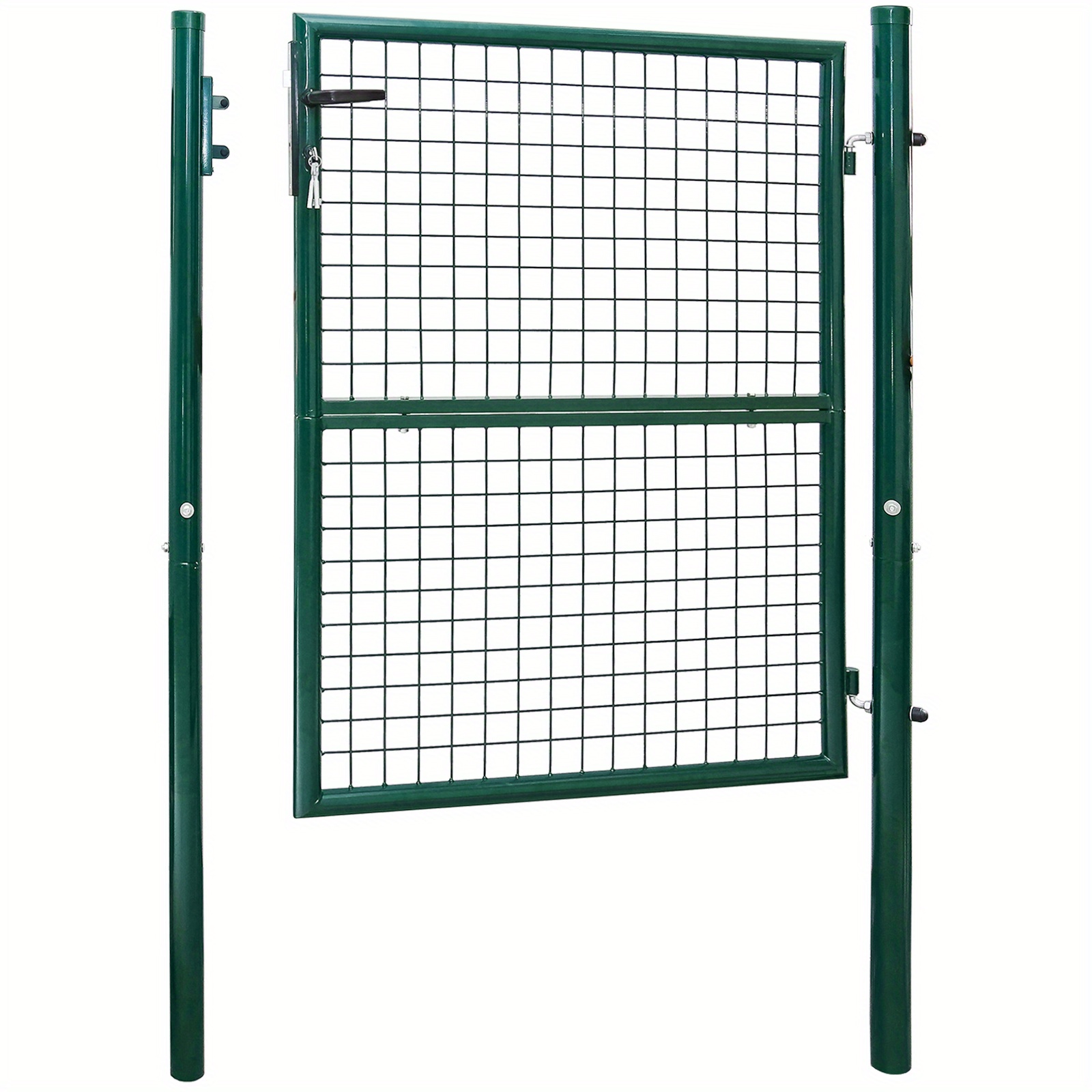 Sonnewelt Garden Gate, Patio Gate, Fence Gate With Lock, Green, 125 X 100cm Fence Gate, Round Pipe Garden Gate, Mesh Fence With Snaps.