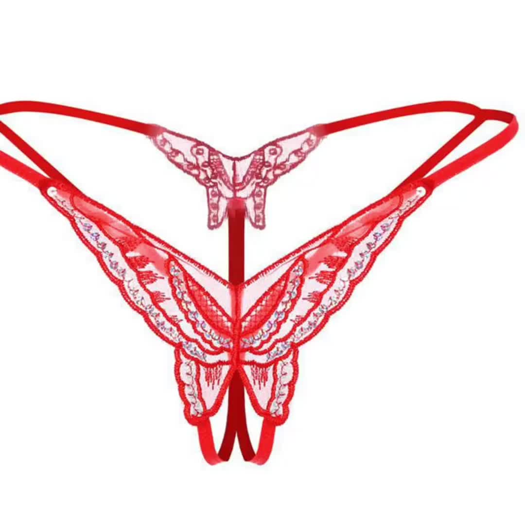 Women Sexy Open Crotch Panties Thin Lace Floral Mesh G String