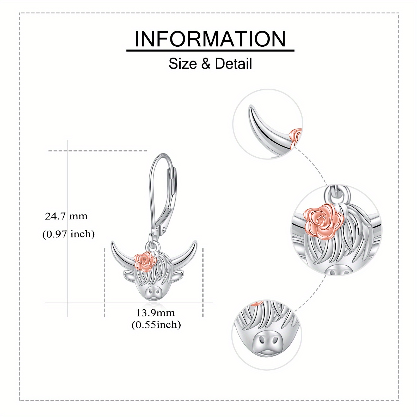 Highland Cow Dangling Earrings in 925 Sterling Silver