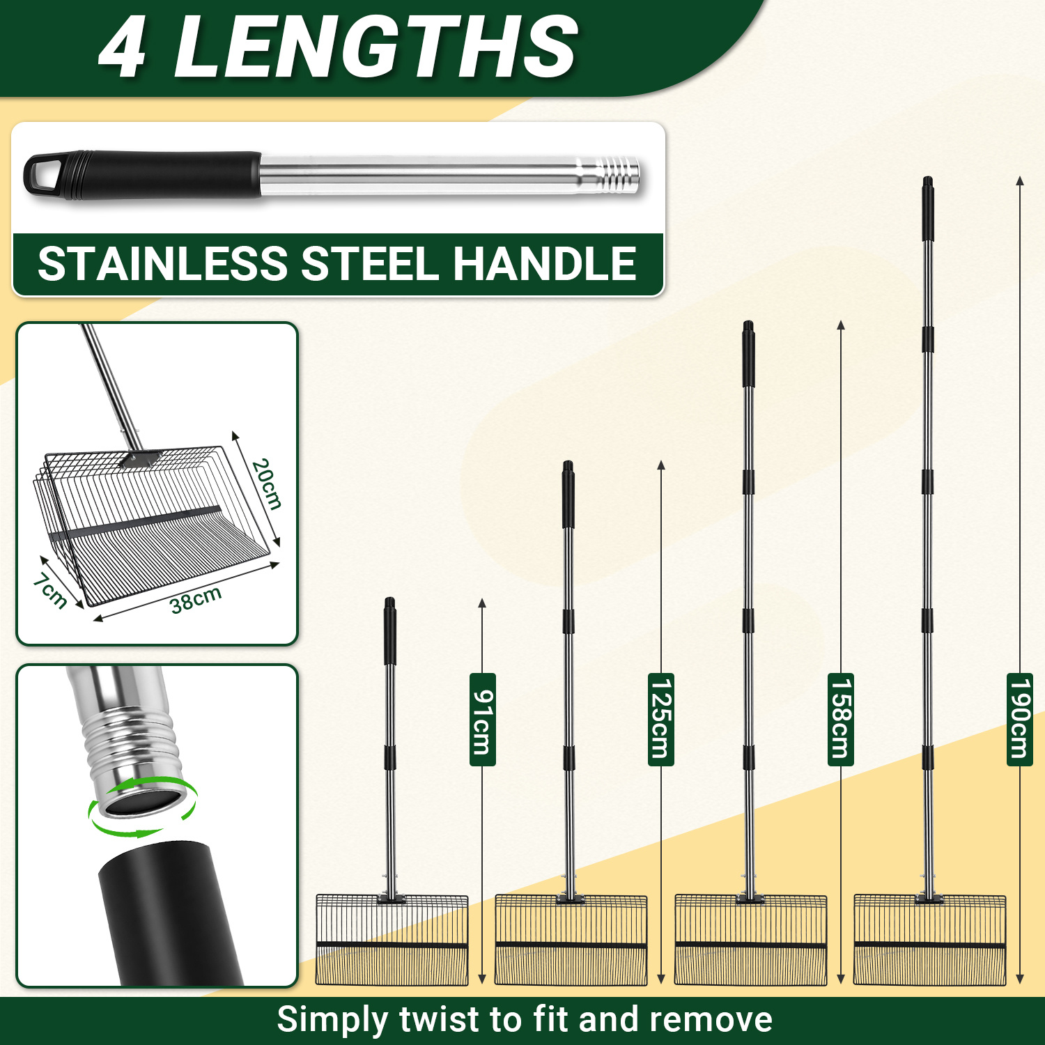 Image of Chicken Coop Shovel, 4-position Adjustable Handle, 30cm Large Chicken Coop Shovel, Telescopic Length 91-190cm, Metal Manure Shovel, Cleaning Tool For Chicken Coops And Goat Pens