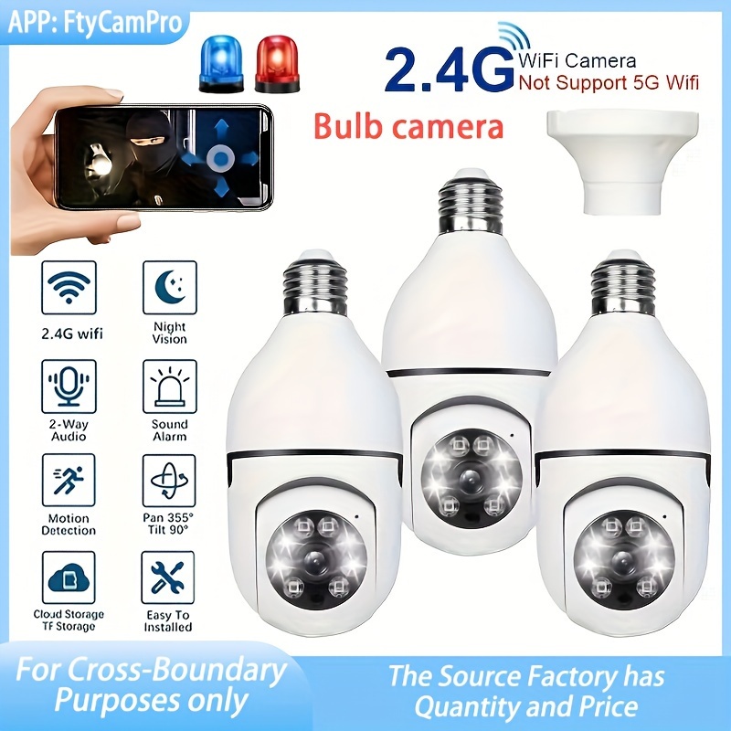 Cámara de bombilla de 3 MP, cámara de seguridad de bombilla de 360°, cámara  de seguridad inalámbrica inteligente WiFi HD de 2.4 GHz y 5 GHz para