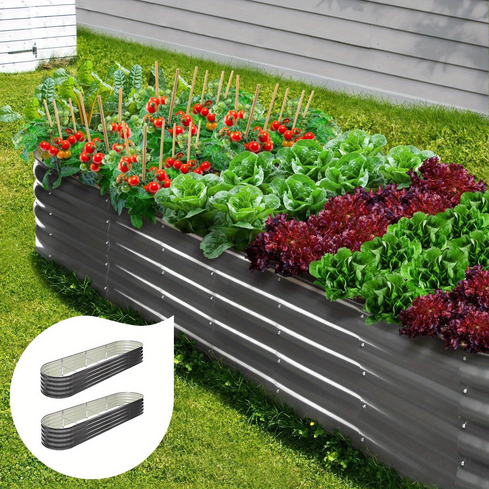 TEMU 2pcs Garden Bed 320x80x42cm Raised Galvanised Steel Instant Planter Oval