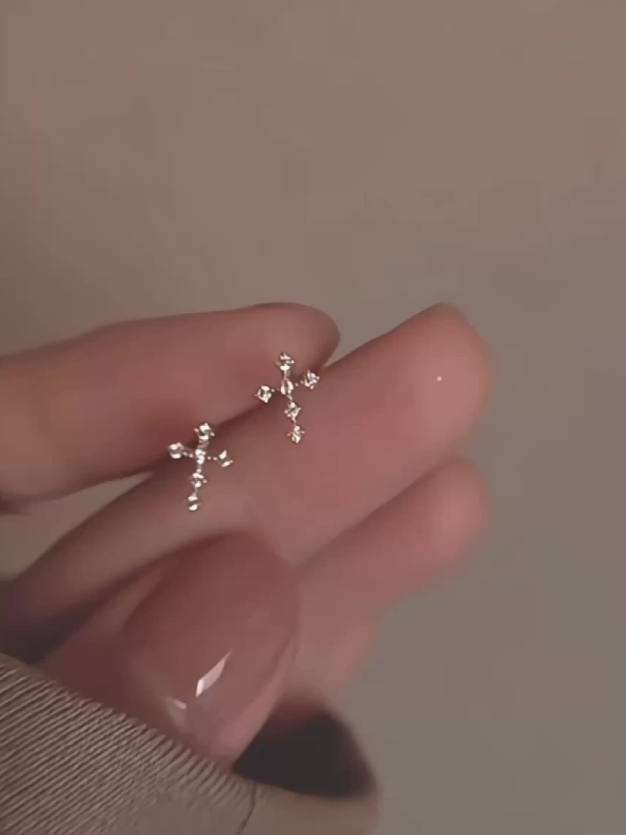 S925 Sparkling Zirconia Cross Studs, Stylish & Minimalist