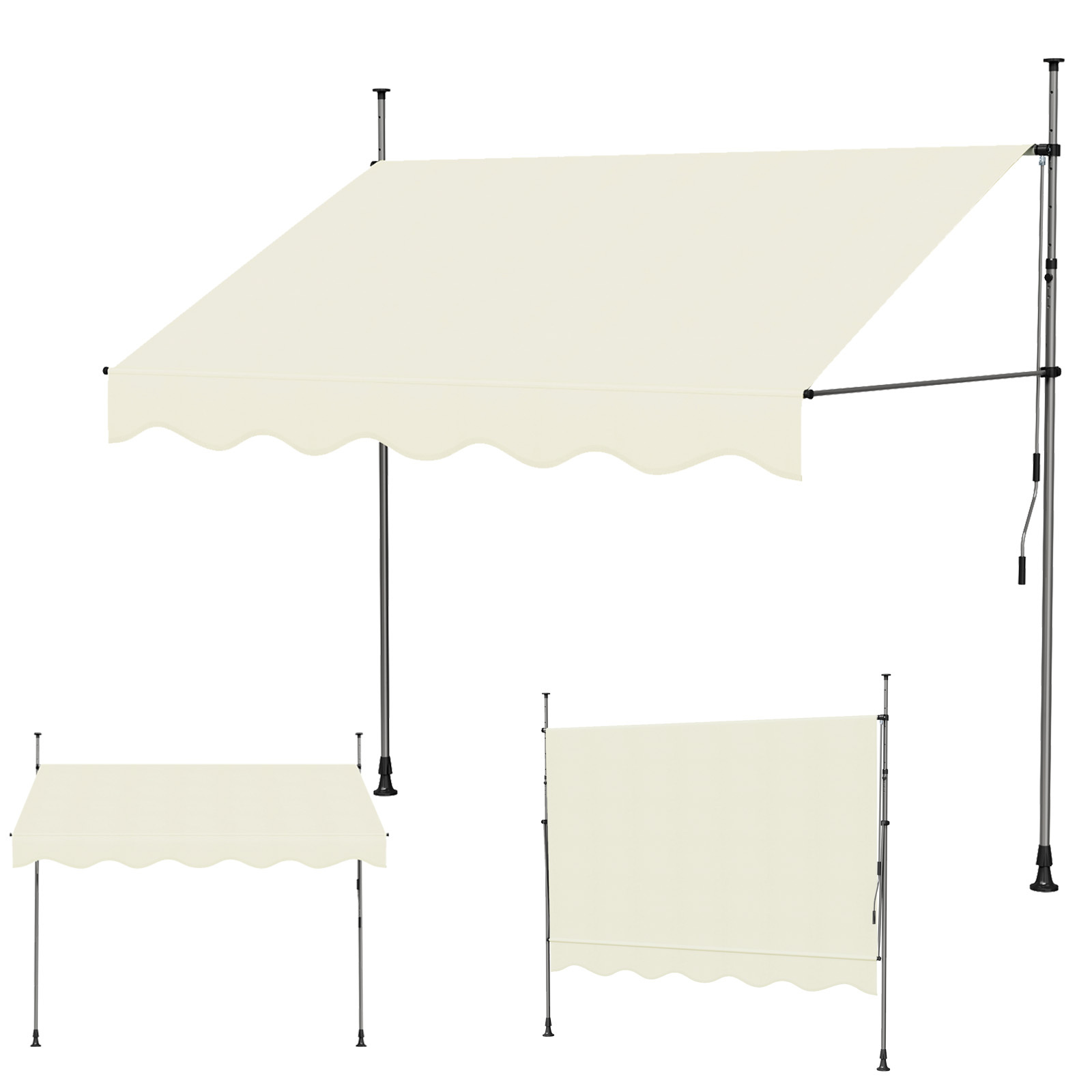 Manually Retractable Awning 2.5x1.2m, Sunshade With Crank Handle, Height And Tilt Adjustable Protective Cover, Suitable For Modern Outdoor Homes.