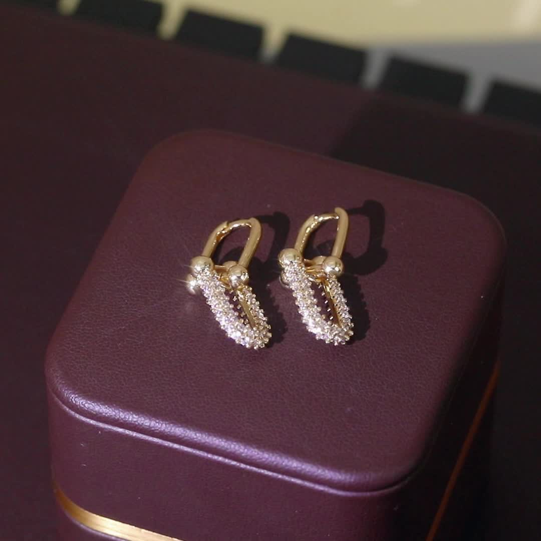 Zirconia Decor Earrings Golden Plated Studs For Men