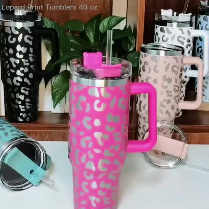 Sippin' Pretty Hot Pink Leopard 40 oz Drink Tumbler With Lid And