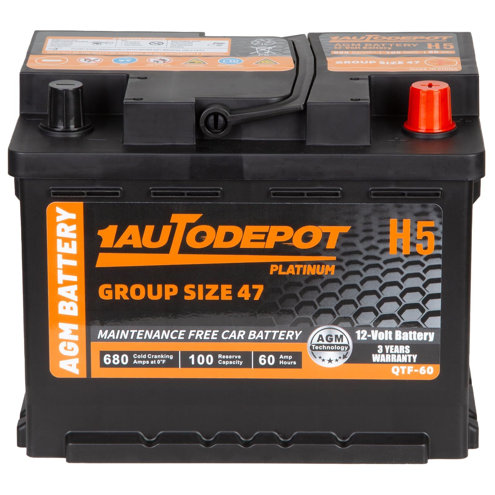 TEMU 12v 60ah Size H5 Bci Group 47 Car Battery Automotive Agm Batteries 680cca 100rc