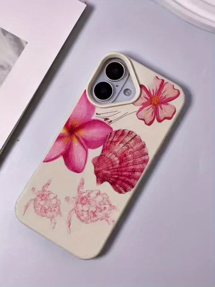 Pink Sea Turtle Shell Hawaiian Flower Pattern Suitable for TPU Case Compatible with iPhone 16 Pro Max iPhone 16 Pro Max/14/16 Plus/15/13P/12/11 Business Shockproof Protective Case High Aesthetic - Image 7