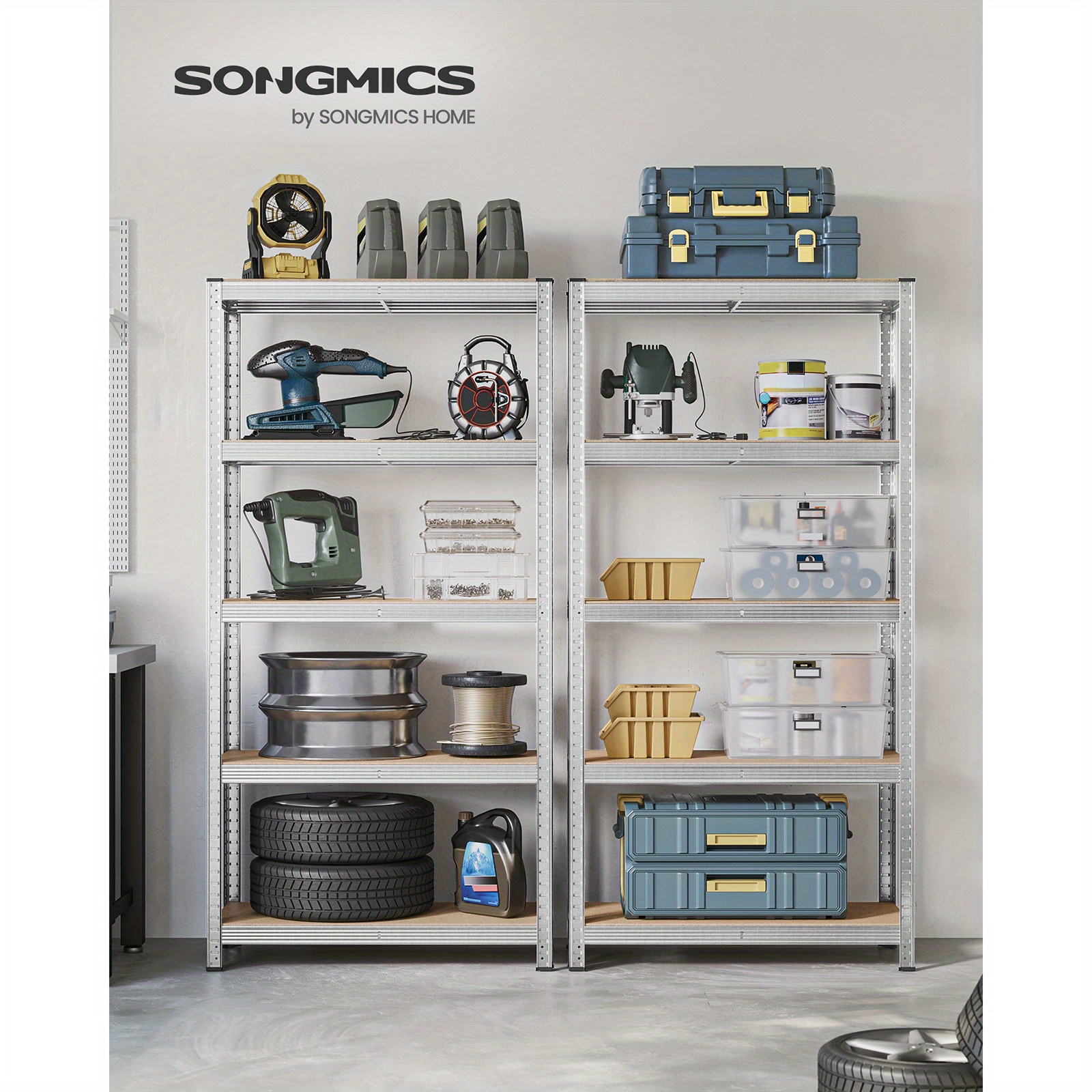 TEMU Songmics 5-tier Heavy-duty Shelving Units, Set Of 2 Steel Shelving Units For Storage, Boltless Assembly, For Garage, Shed, Load Capacity 875 Kg,